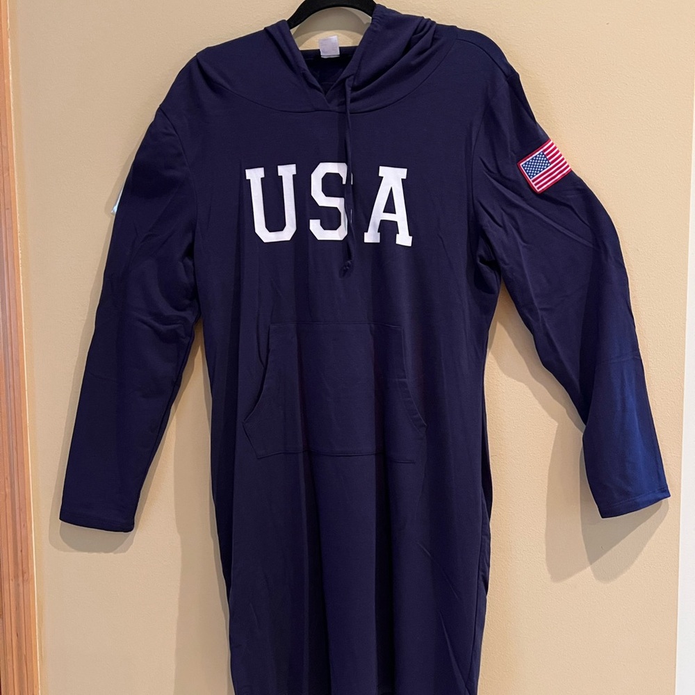 Venus Navy Blue USA Hoodie T-Shirt Dress